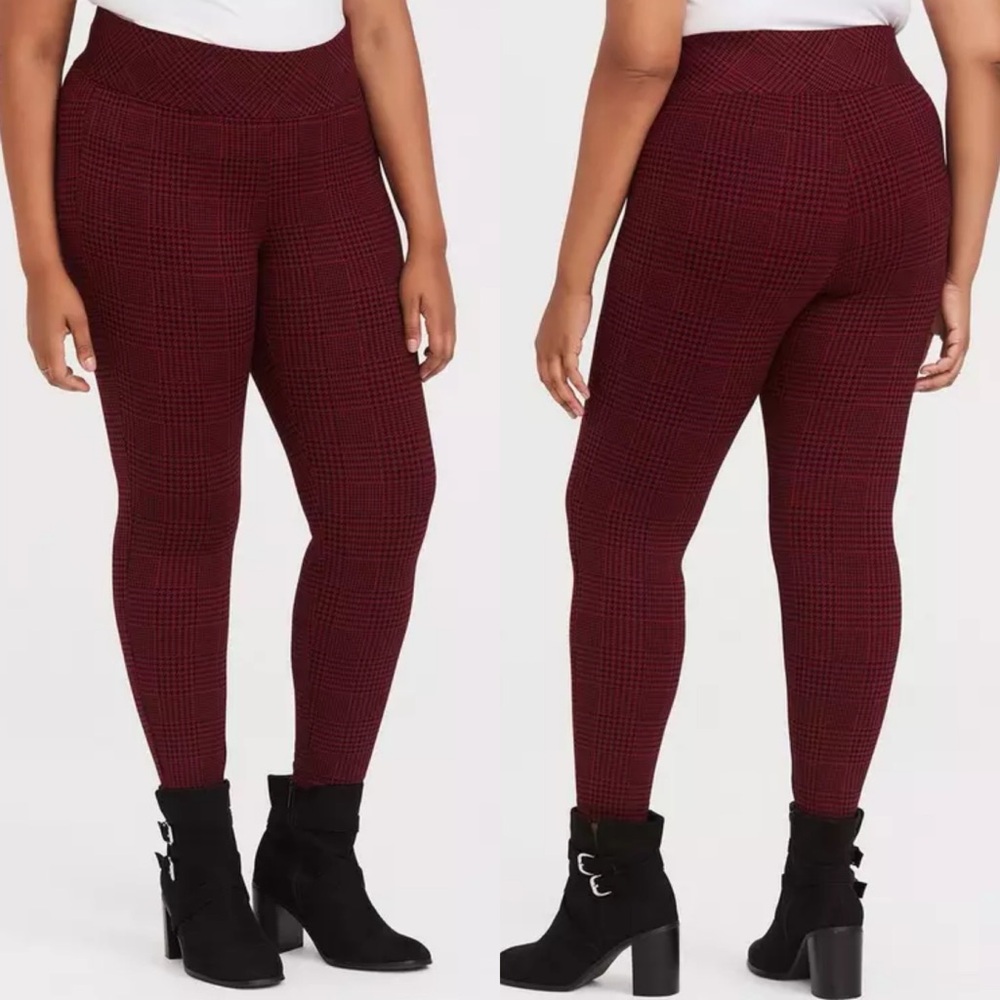 Torrid | Studio Ponte Slim Fix Pixie Pant - Red Plaid Houndstooth